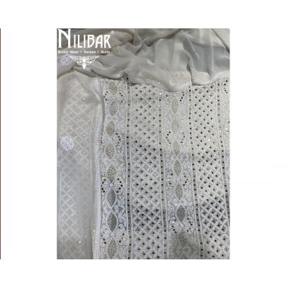 Jasmine White Georgette Lucknowi Unstitched Suit