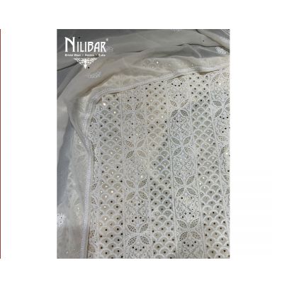 Timeless White Georgette Lucknowi Unstitched Suit