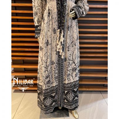 Cream and Black Georgette  Jacket Style Suit