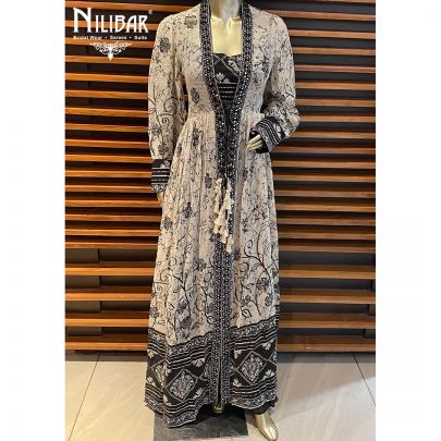 Cream and Black Georgette  Jacket Style Suit