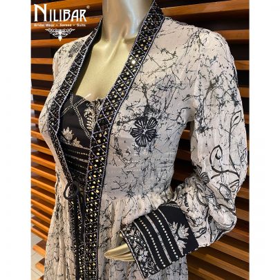 Cream and Black Georgette  Jacket Style Suit