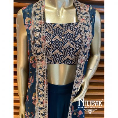 Peacock Blue Georgette Jacket Style Suit