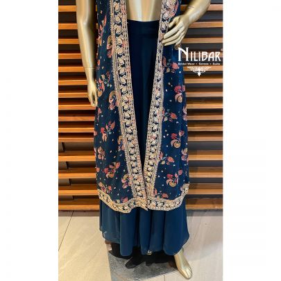 Peacock Blue Georgette Jacket Style Suit