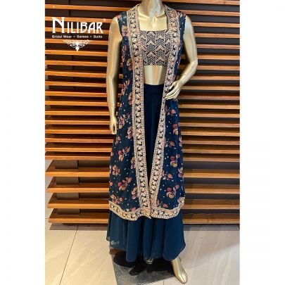 Peacock Blue Georgette Jacket Style Suit