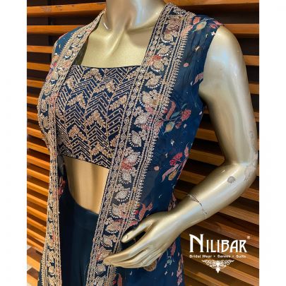 Peacock Blue Georgette Jacket Style Suit