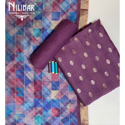 Opera Mauve Matka Silk Unstitched Suit 