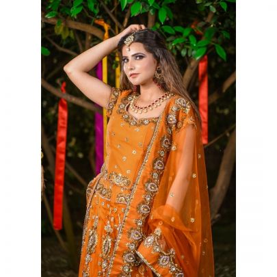 Orange Bridal Silk Lehenga