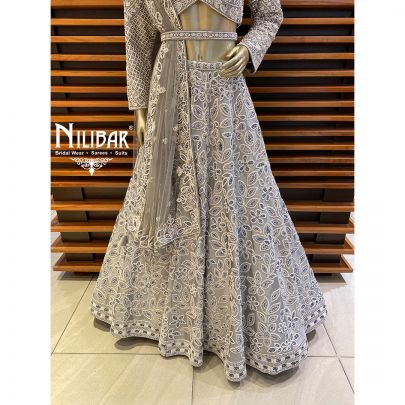 Silver Grey Lame and Net Lehenga