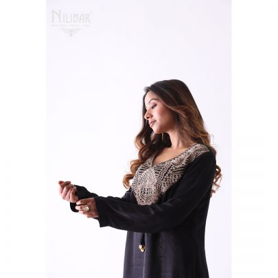 Black Satin Wrapped Skirt Suit