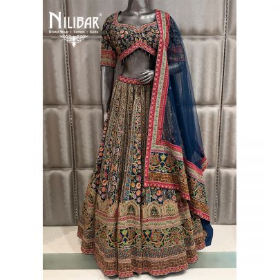 Blue & Red Crepe Lehenga Choli With Dupatta