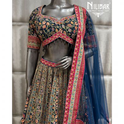 Blue & Red Crepe Lehenga Choli With Dupatta