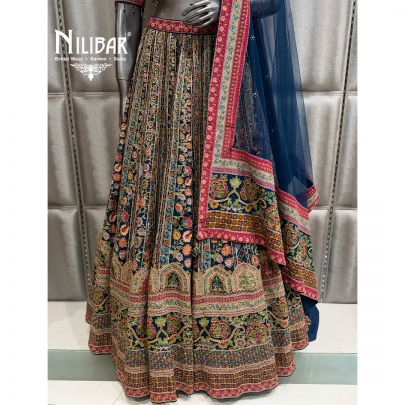 Blue & Red Crepe Lehenga Choli With Dupatta