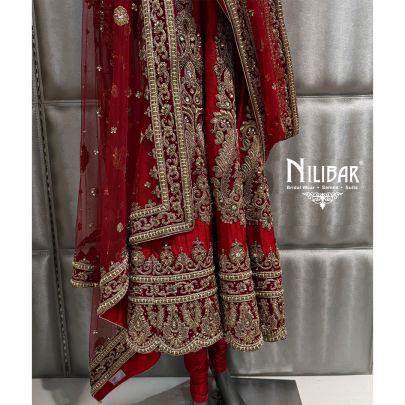 Red Silk Long Length Anarkali Paired With Net Dupatta