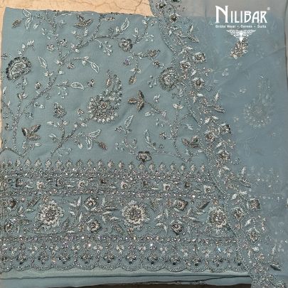 Light Blue Lamé Silk Unstitched Suit