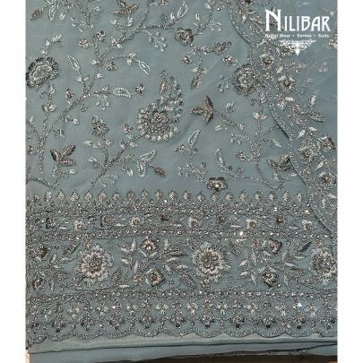 Light Blue Lamé Silk Unstitched Suit