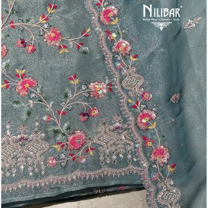 Light Blue Lamé Silk Unstitched Suit