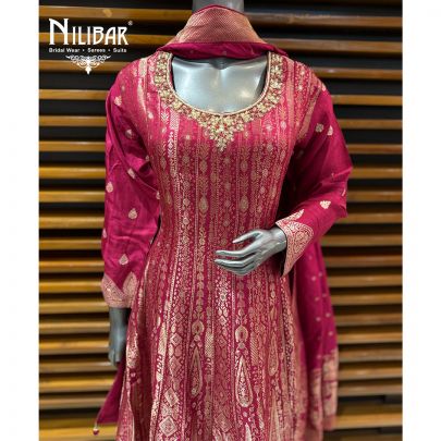Mehroon Full Length Banarsi Silk Suit & Dupatta