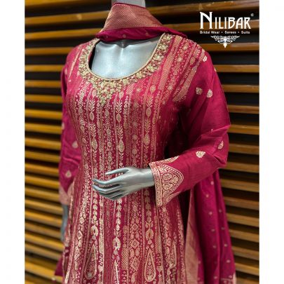 Mehroon Full Length Banarsi Silk Suit & Dupatta