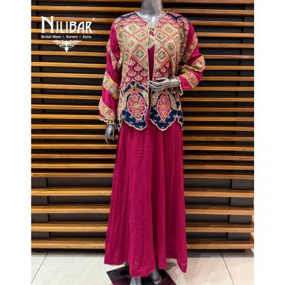 Mehroon Chinnon Long Dress Paired With Embroidered Cape