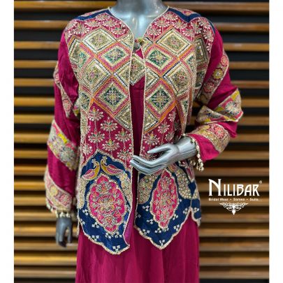 Mehroon Chinnon Long Dress Paired With Embroidered Cape