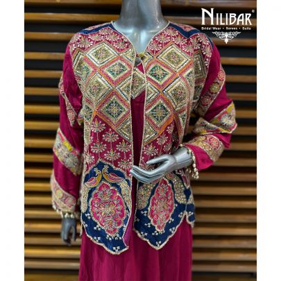 Mehroon Chinnon Long Dress Paired With Embroidered Cape