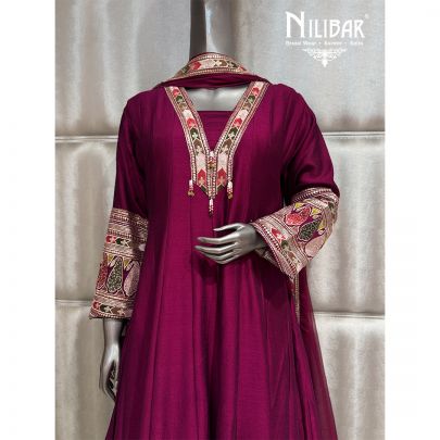 Wine Silk Anarkali Suit