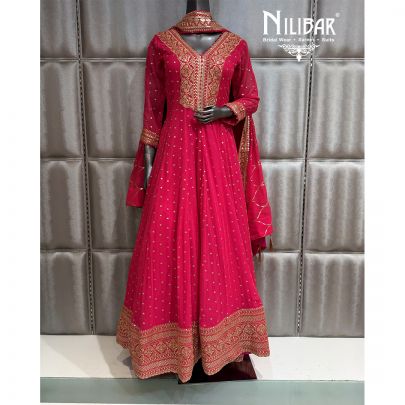 Coral Red Georgette Anarkali Suit