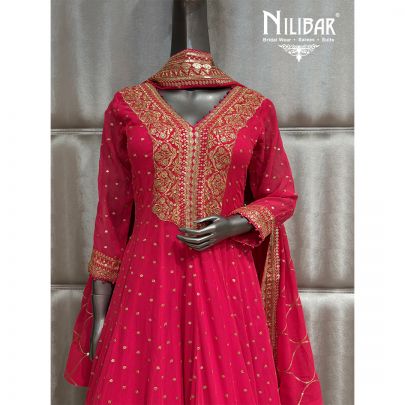 Coral Red Georgette Anarkali Suit