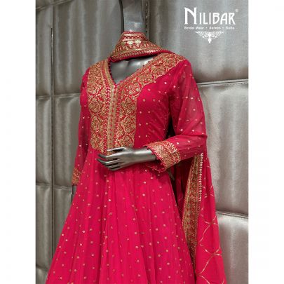 Coral Red Georgette Anarkali Suit