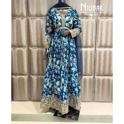 Royal Blue Crepe Anarkali Suit