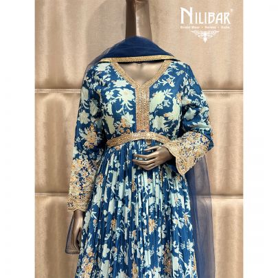Royal Blue Crepe Anarkali Suit
