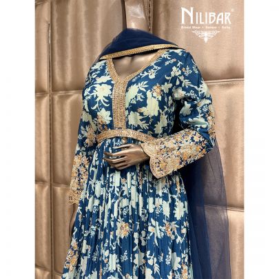 Royal Blue Crepe Anarkali Suit