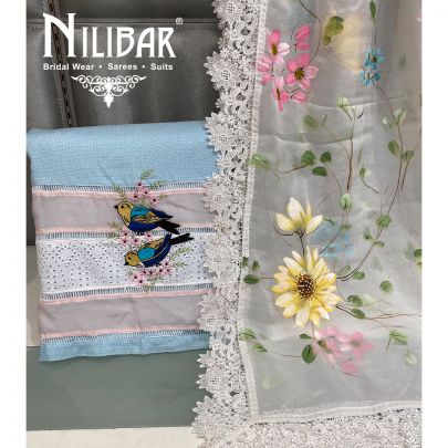 Sky Blue Pakistani Unstitched Suit