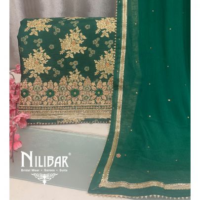 Pine Green Silk Unstitched Suit