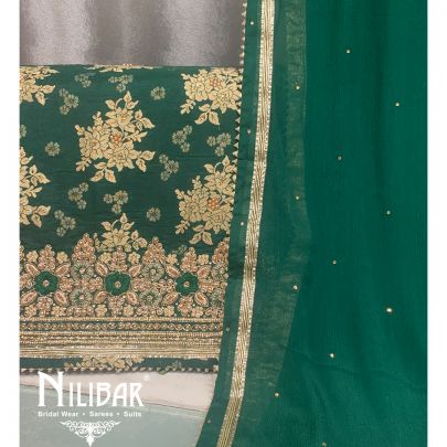Pine Green Silk Unstitched Suit