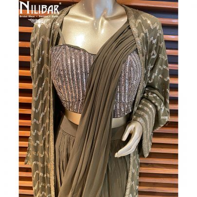 Green Georgette Jacket Style Suit