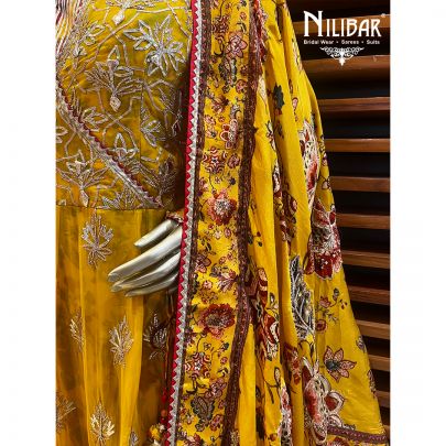 Canary Yellow  Georgette and Silk Anarkali Suit