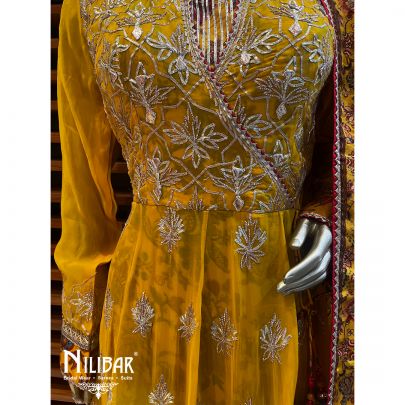 Canary Yellow  Georgette and Silk Anarkali Suit