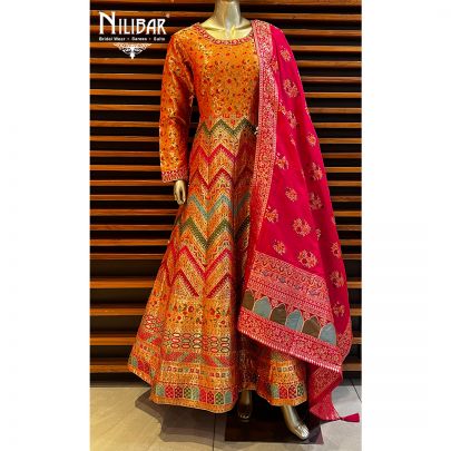 Multicolor Banarasi Silk Anarkali Suit