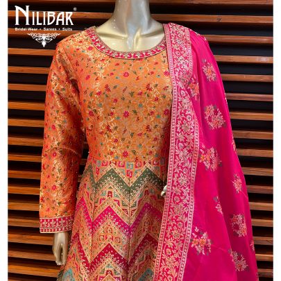 Multicolor Banarasi Silk Anarkali Suit