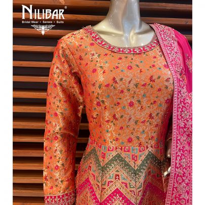 Multicolor Banarasi Silk Anarkali Suit