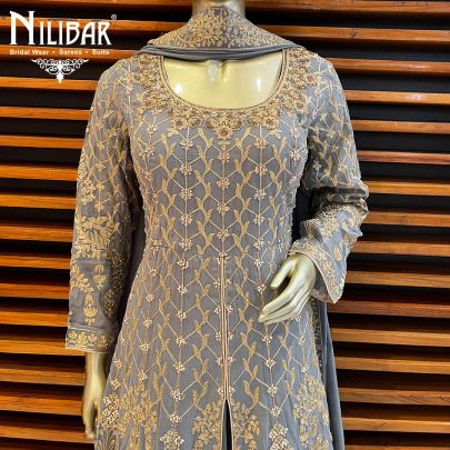 Grey Georgette Anarkali Suit