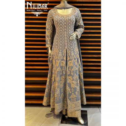 Grey Georgette Anarkali Suit
