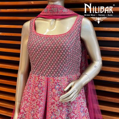 Hot Pink Silk and Net Anarkali Suit