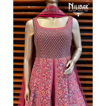 Hot Pink Silk and Net Anarkali Suit
