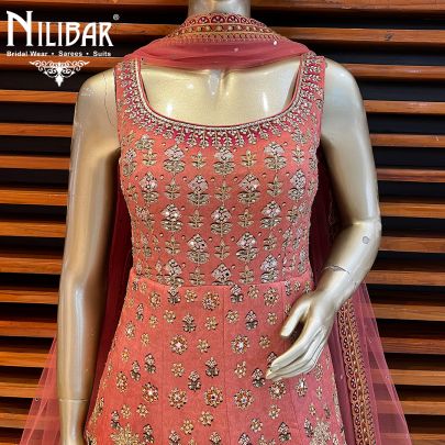 Peach Crepe and Net Anarkali Suit