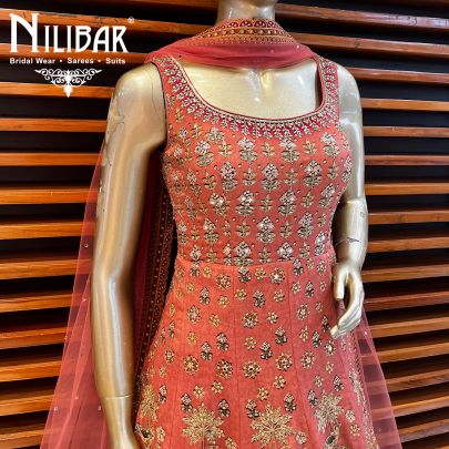 Peach Crepe and Net Anarkali Suit