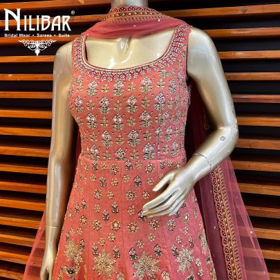 Peach Crepe and Net Anarkali Suit