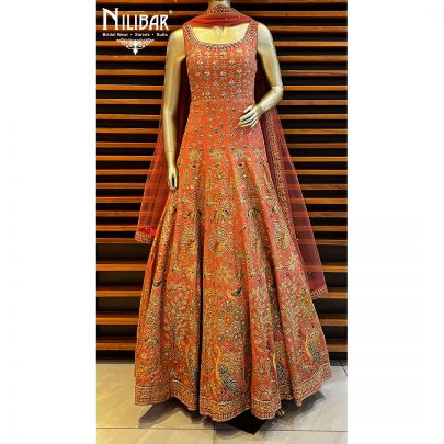 Peach Crepe and Net Anarkali Suit