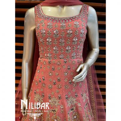 Peach Crepe and Net Anarkali Suit